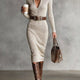 Isabella | Elegant Ribbed Knit Turtleneck Midi Sweater Dress