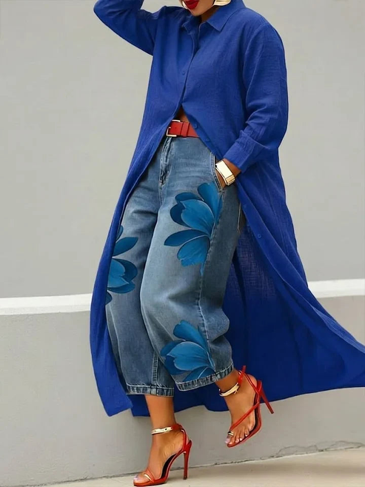 Maud - Shirt Dress and Floral Jeans
