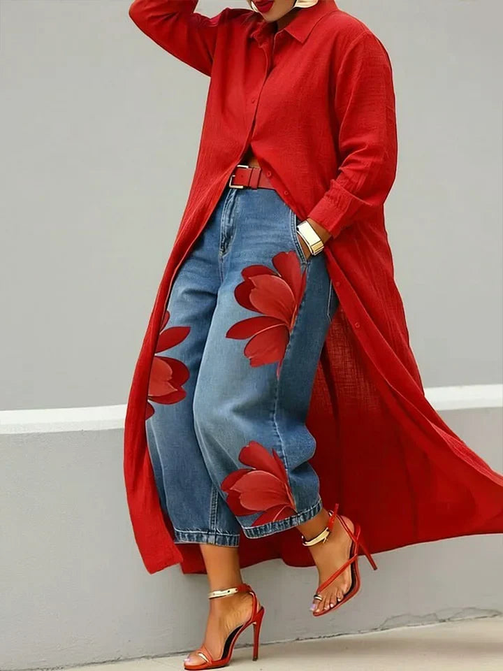 Maud - Shirt Dress and Floral Jeans