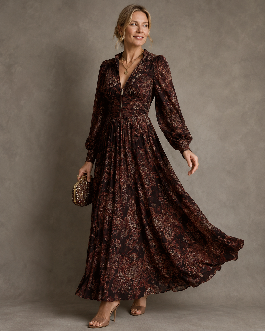 Amelia™ | Paisley Zip Maxi Dress