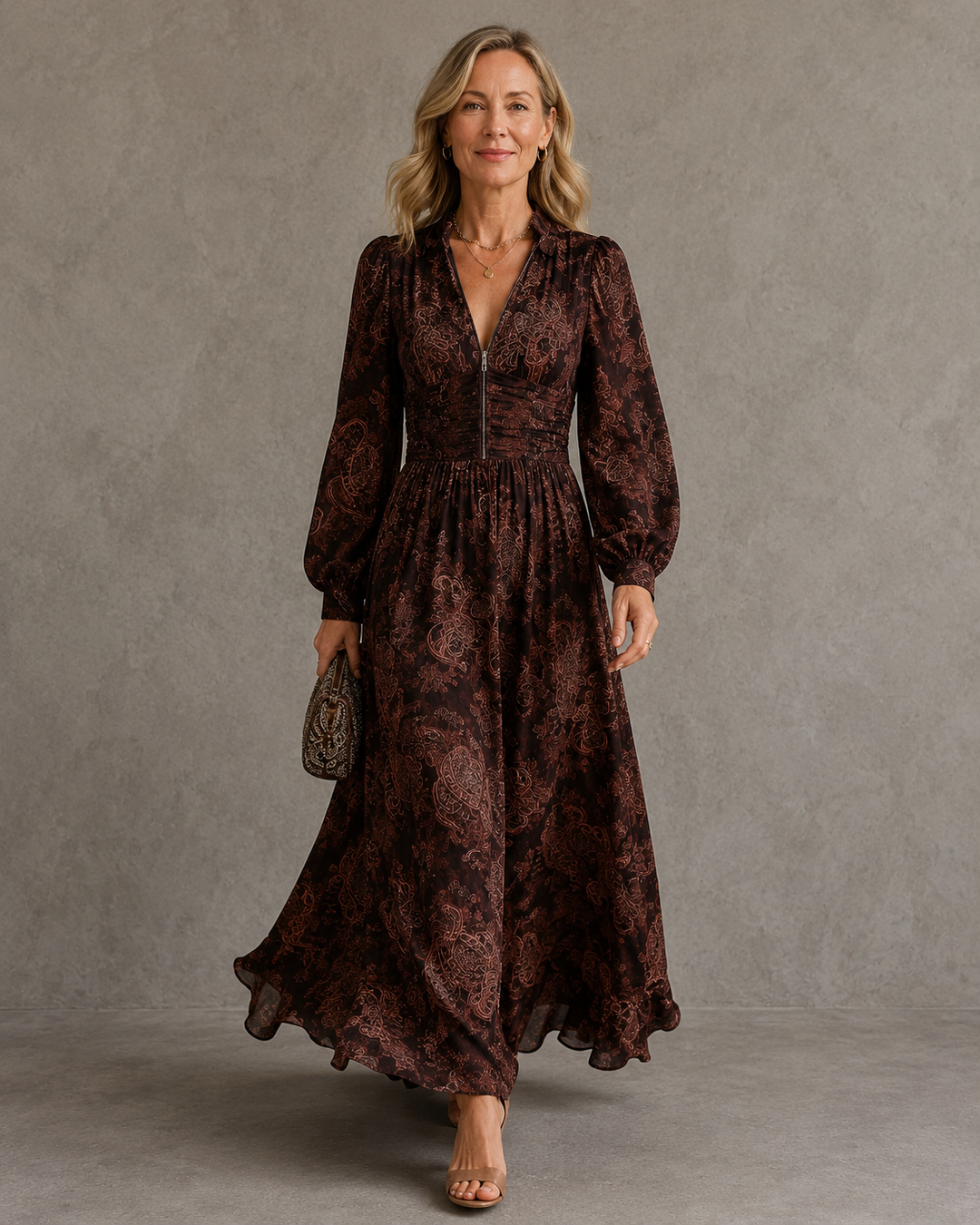 Amelia™ | Paisley Zip Maxi Dress