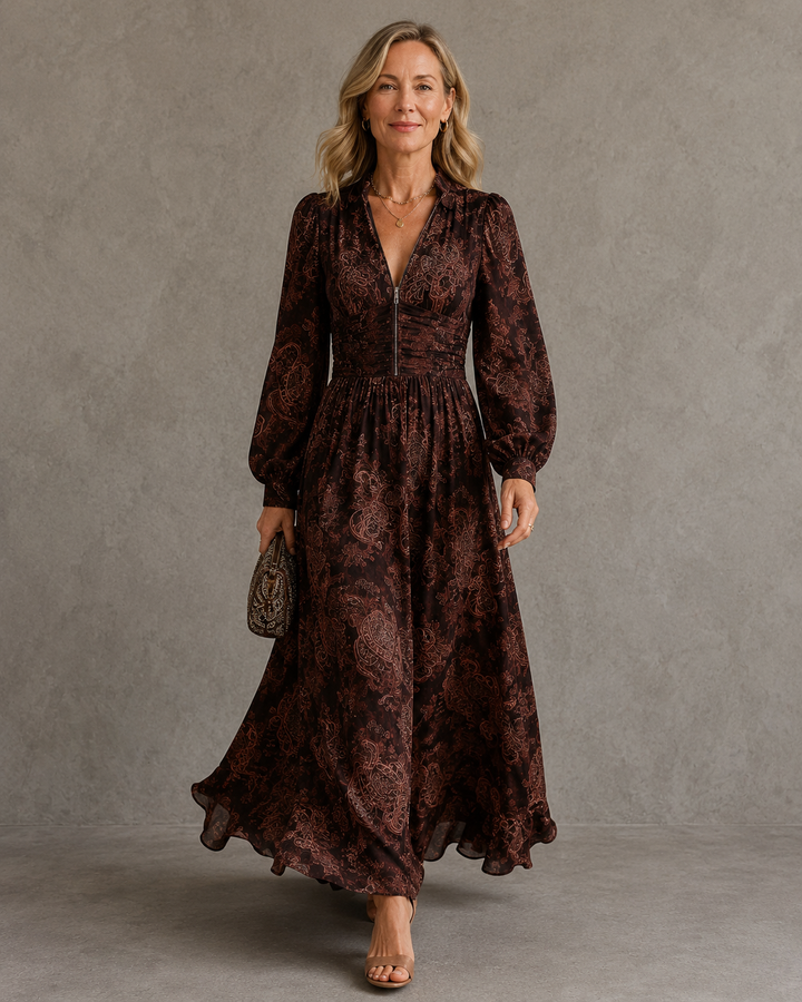 Amelia™ | Paisley Zip Maxi Dress