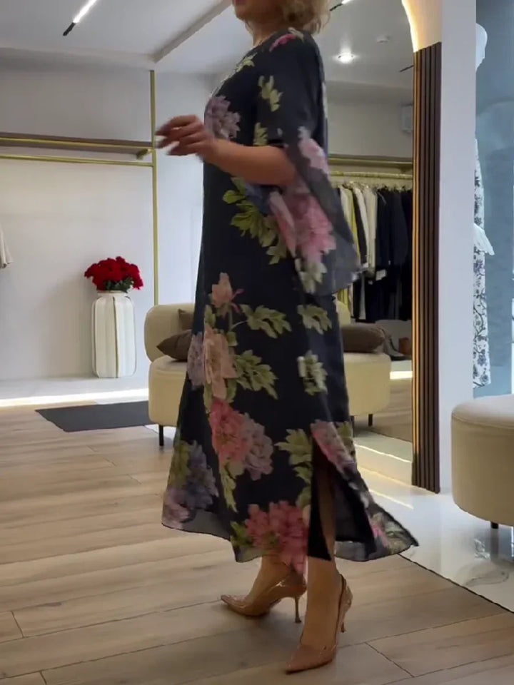Floral Print Maxi Dress Lightweight Chiffon Comfort