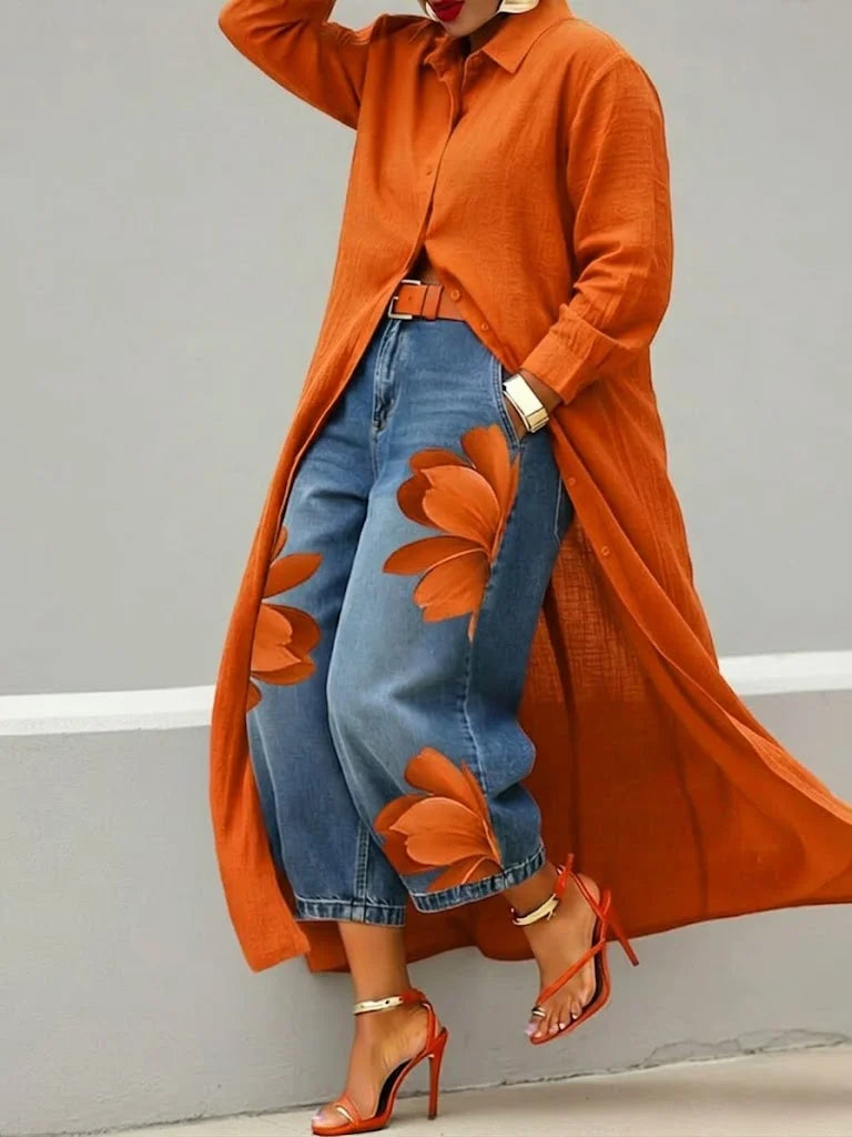 Maud - Shirt Dress and Floral Jeans