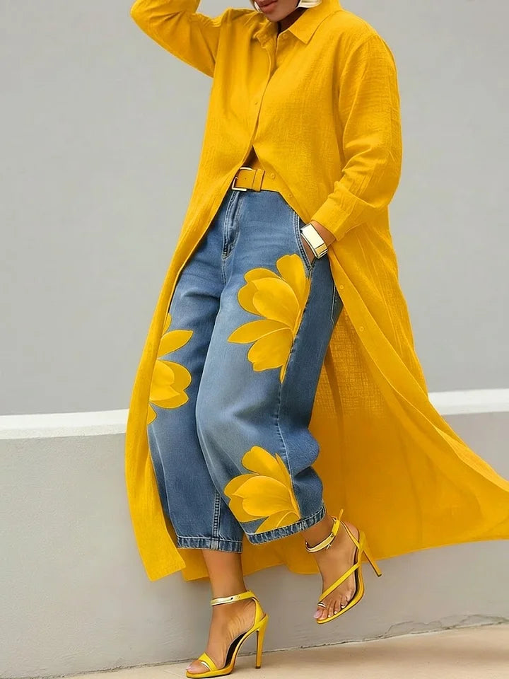 Maud - Shirt Dress and Floral Jeans