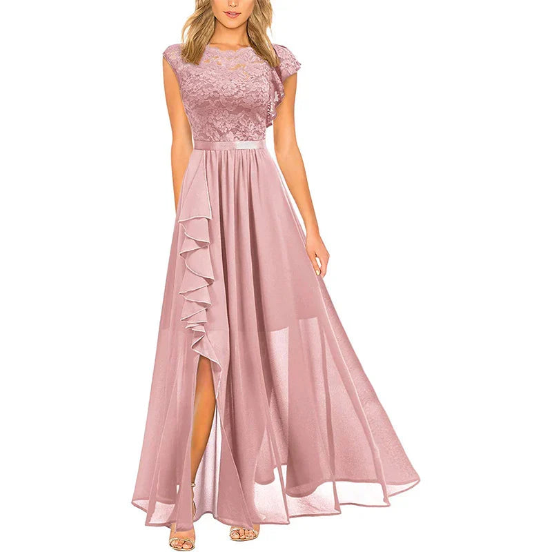 Asha - Lace Maxi Dress with Ruffle Slit
