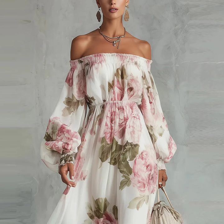 Peony | Floral Off Shoulder Maxi Dress