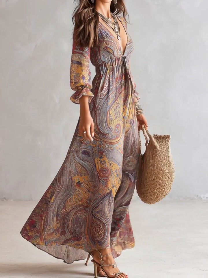 Emeline | Paisley Print Chiffon Maxi Dress