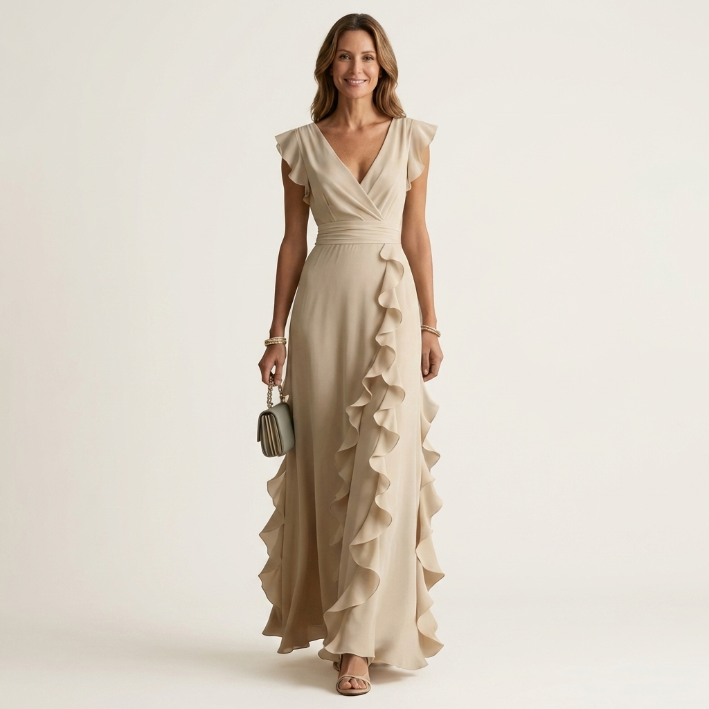 Nellyana | Wrap-Style V-Neck Ruffle Dress